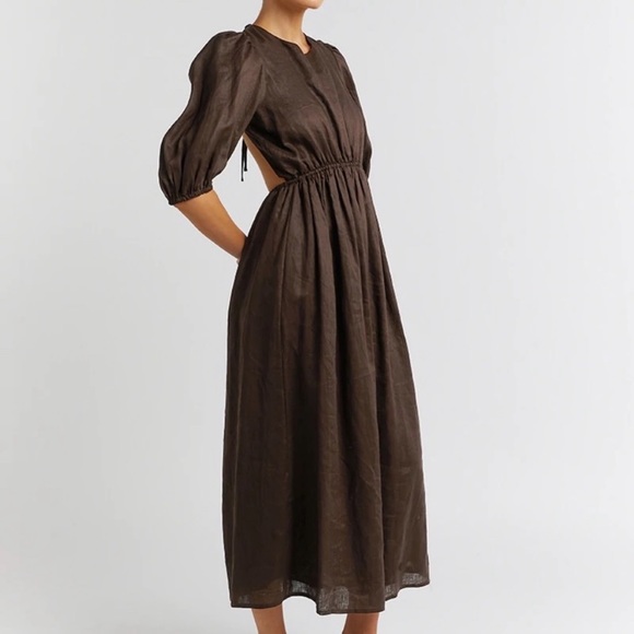 DISSH Claudia Chocolate Brown 100% Linen Backless Midi Dress - Picture 1 of 11